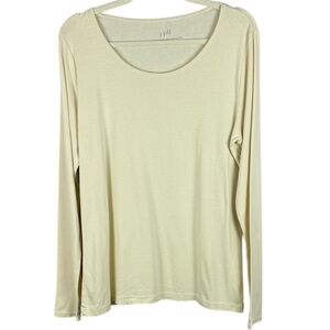 J. Jill Soft Cream Classic Casual Pima Cotton Scoop Neck Long Sleeve Large Tee
